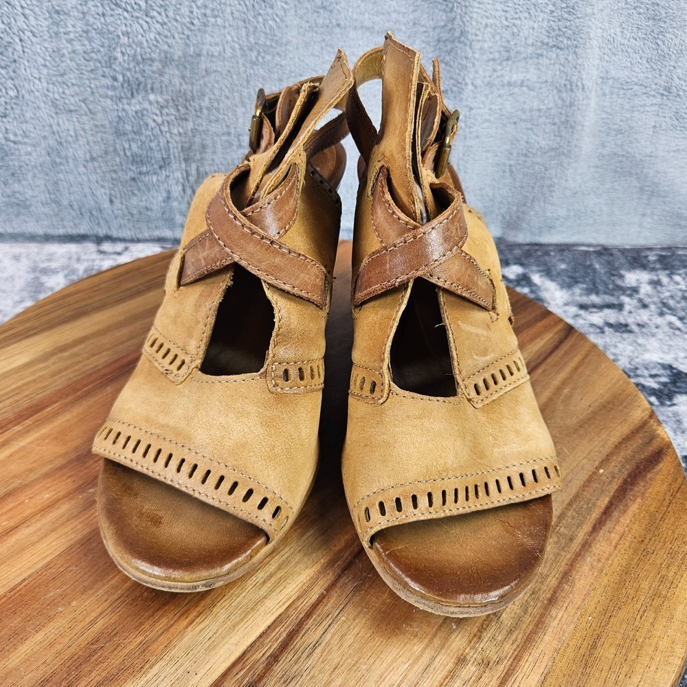 Miz Mooz Womens Kipling Sandals Wedge Heel Slingback Tan Leather 38 US 7.5-8 - Picture 6 of 12